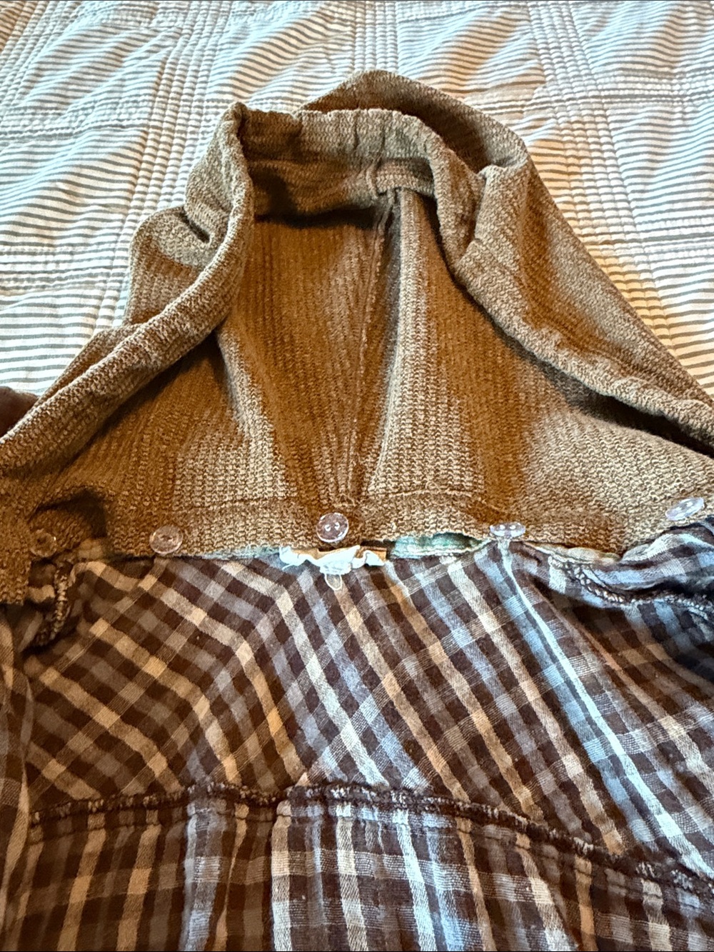 Mystree Brown and Cream Plaid Hooded Shirt Jacket - Picture 6 of 6